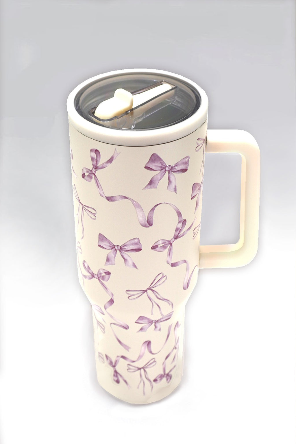 40oz cream and lavender bow tumbler