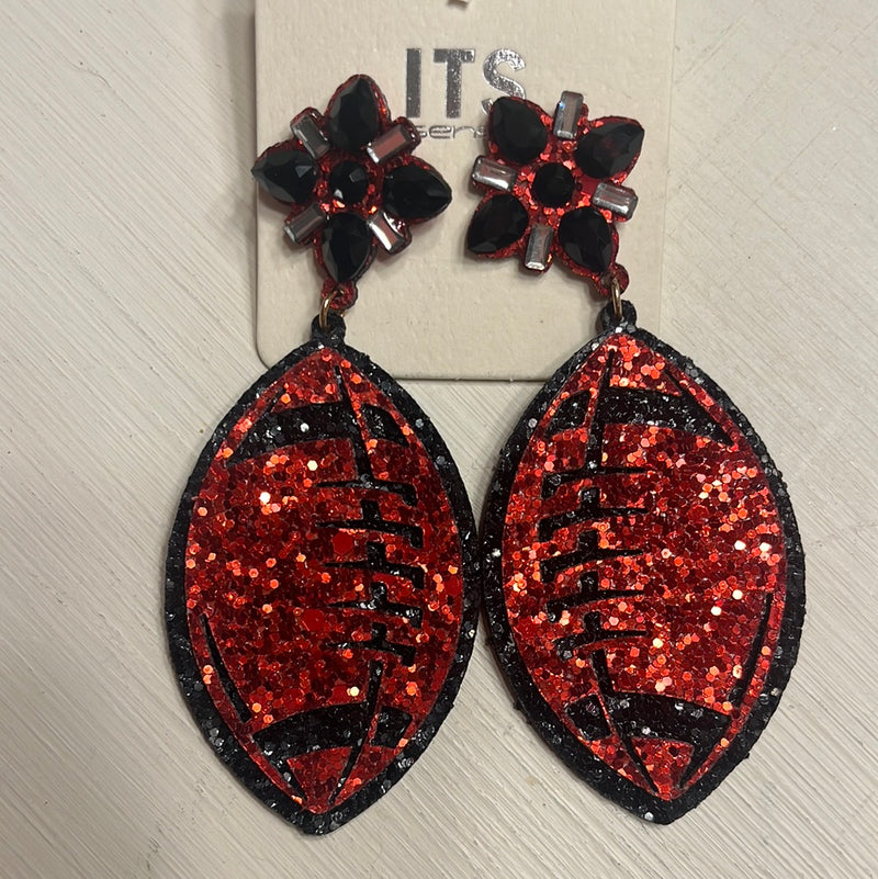 Glitter Red Football Earrings