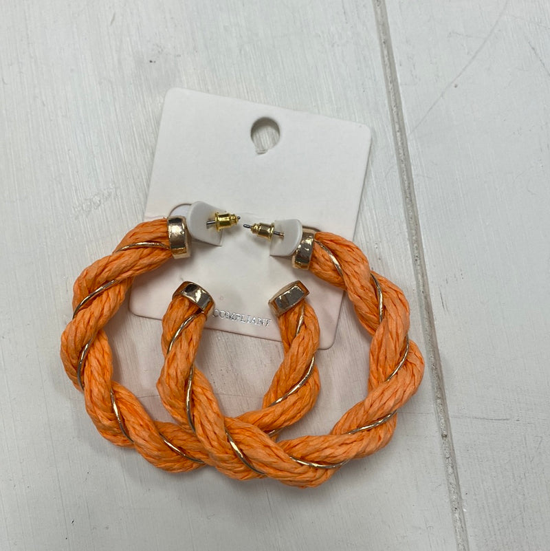 Hoop Girl Raffia Orange Earrings