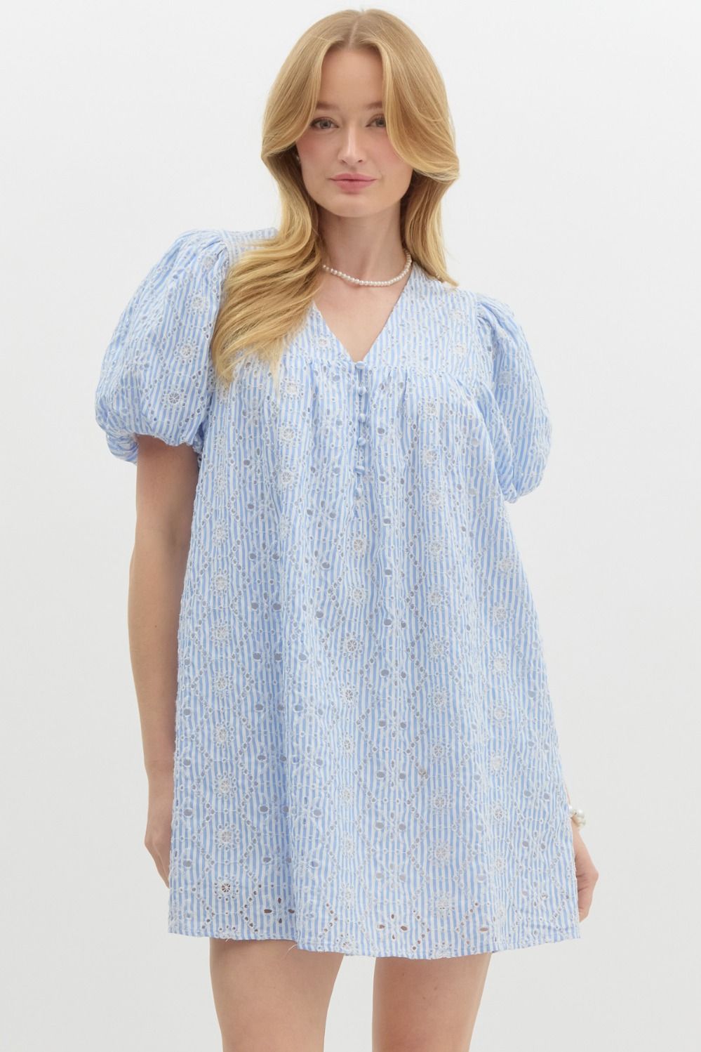 women's light blue seersucker striped Easter dress