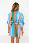 Buddy Love Palm beach plunge neck romper in striped jelly beans