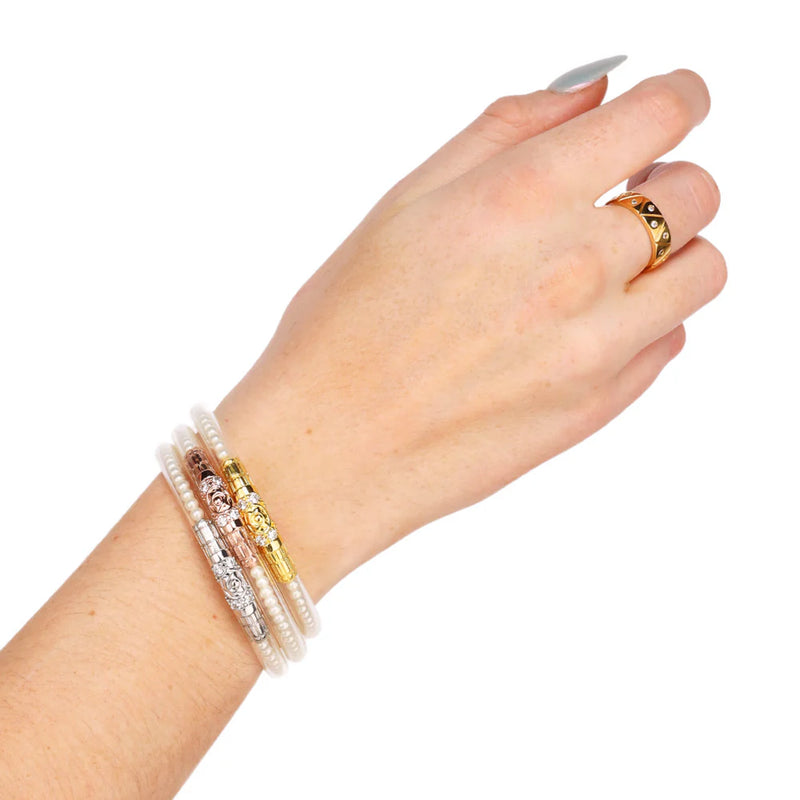 Budhagirl Three Queens white pearl all weather bangle bracelets