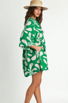 Umgee green tropical leaf print crinkle dress