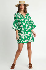 Umgee green tropical leaf print crinkle dress