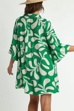 Umgee green tropical leaf print crinkle dress