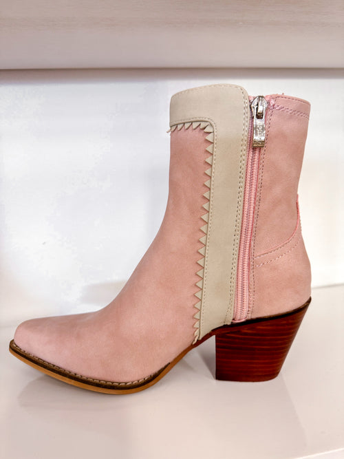 Gizelle Pink Western Ankle Boots