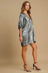 Umgee metallic foil gunmetal gray shift dress