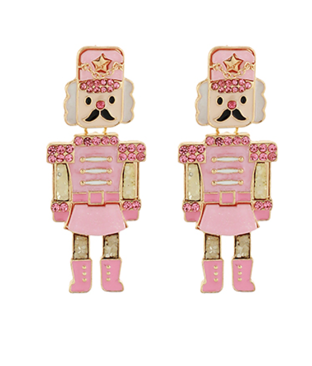 pink nutcracker Christmas earrings