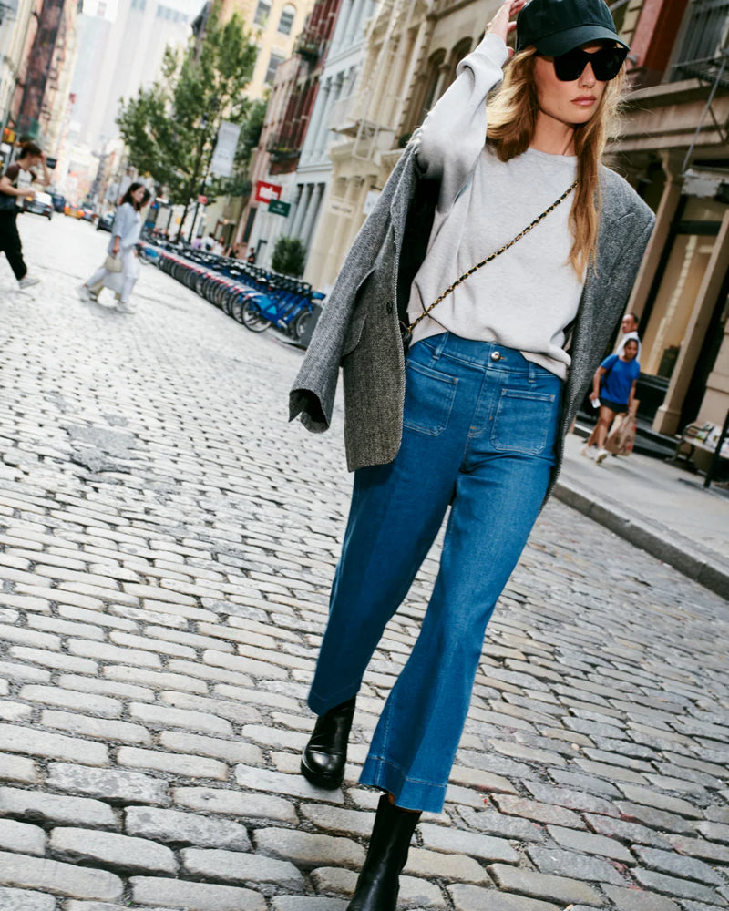 SPANXshape™ EveryWear cropped wide leg jeans in washed blue