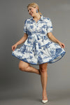 Umgee Ivory tiered dress with traditional Blue Willow print