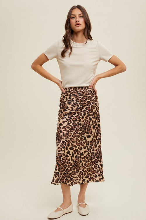 Wishlist Leopard print satin midi skirt