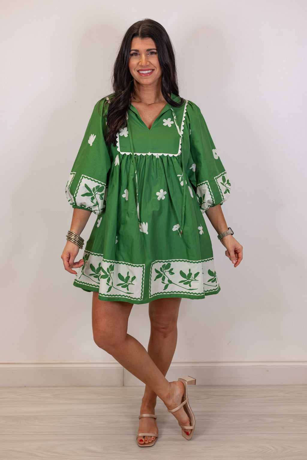 green white floral babydoll dress