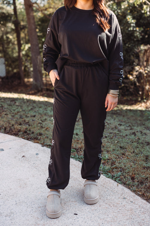 black bow embroidered sweatpant  joggers