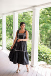 black white colorblock linen midi dress