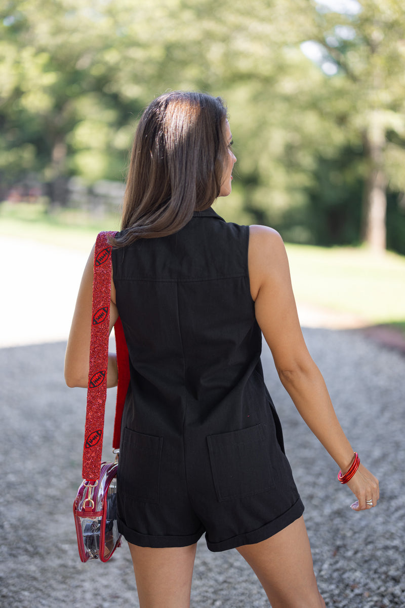 black denim cotton collared romper