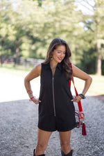 black denim cotton collared romper