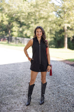 black denim cotton collared romper