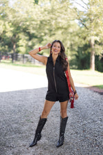 black denim cotton collared romper