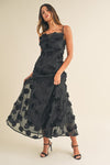 Mable Black sleeveless maxi dress with black floral 3d appliques 