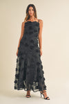 Mable Black sleeveless maxi dress with black floral 3d appliques 