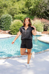 entro black textured shorts set