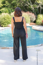 black linen crinkle fabric pants set