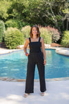 black linen crinkle fabric pants set