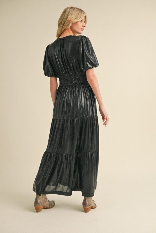 Jodifl Black metallic tiered maxi dress