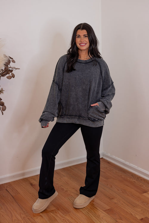 black cotton mineral wash sweatshirt