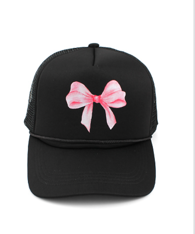 black pink bow trucker hat