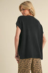 Jodifl Black ribbed boxy sweater with a v neckline and short dolman sleeves