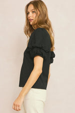 Entro Black blouse with ruched puff sleeves