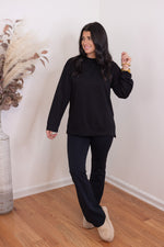 black scuba knit mock neck top