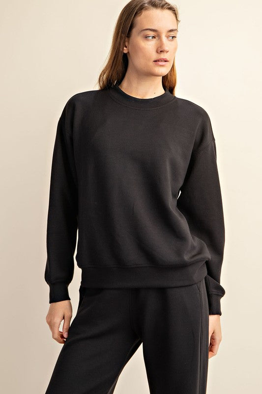 Rae Mode Black scuba knit mock neck pullover top