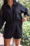 black scuba long sleeve zip romper