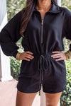 black scuba long sleeve zip romper