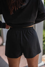 elastic waist black studded lounge shorts