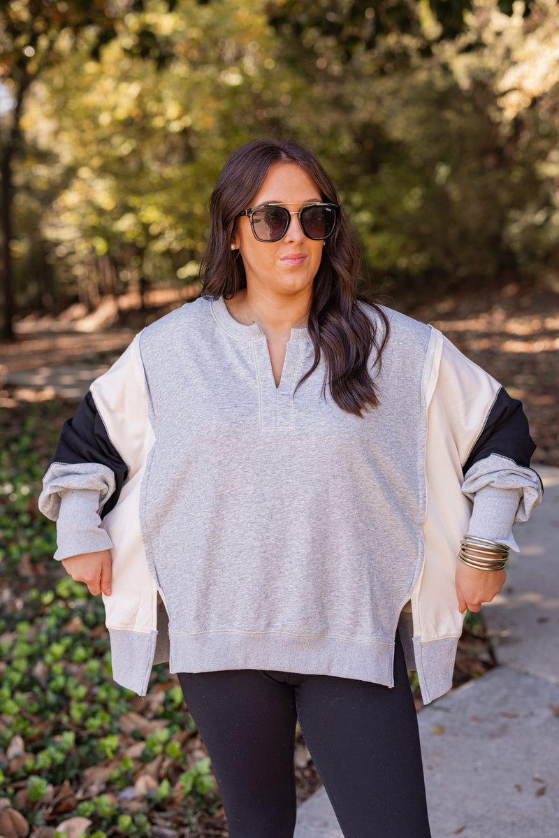 Comfy Colorblock Grey Knit Pullover