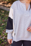 Comfy Colorblock Grey Knit Pullover