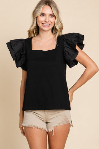 Ruffle black top online