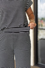 black white striped wide leg cropped pants