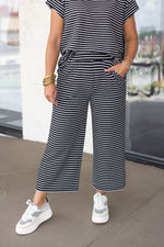 black white striped wide leg cropped pants