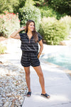 black white striped comfy cute shorts set