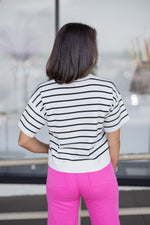 black white striped knit sweater top