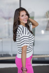 black white striped knit sweater top