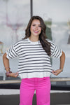 black white striped knit sweater top