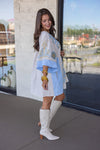 boho fall blue embroidered babydoll dress