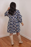 blue gold floral textured babydoll dress