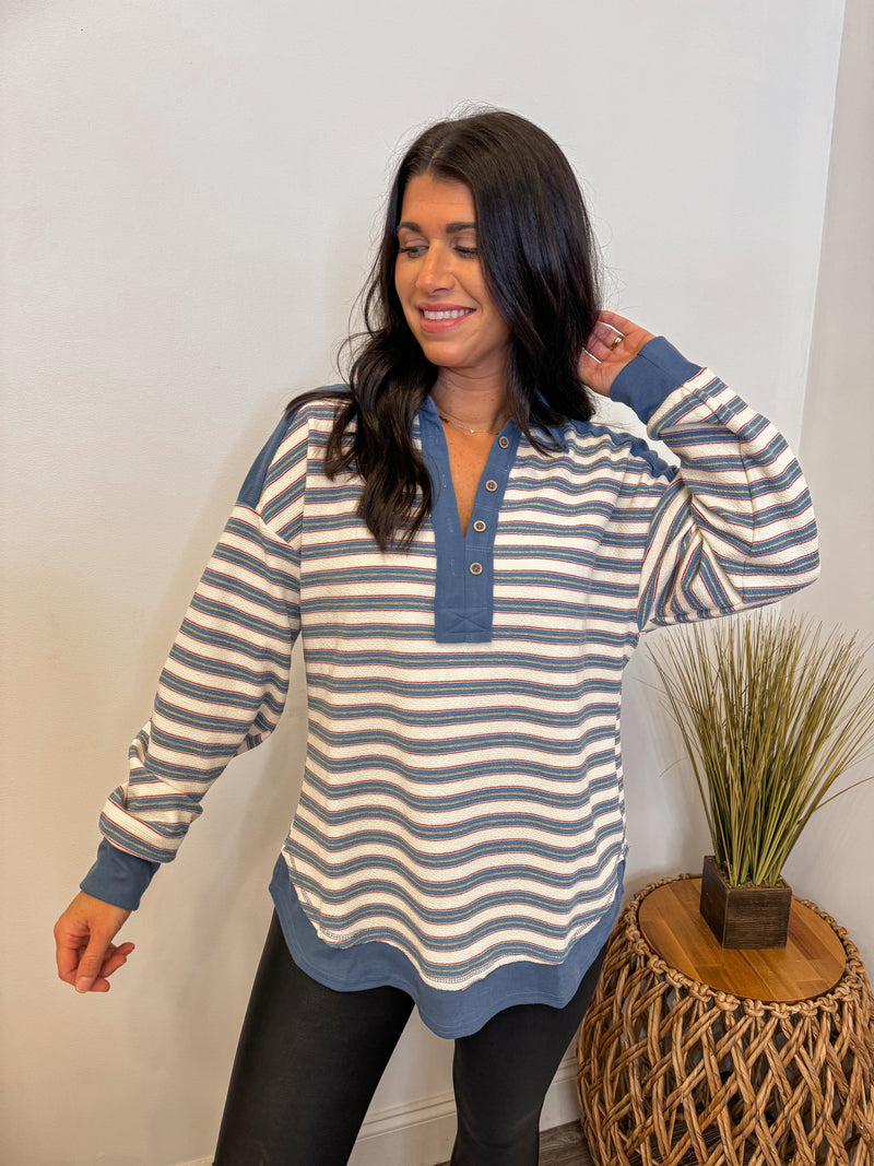 blue ivory stripe pullover