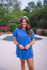 blue pearl terry knit matching skort set